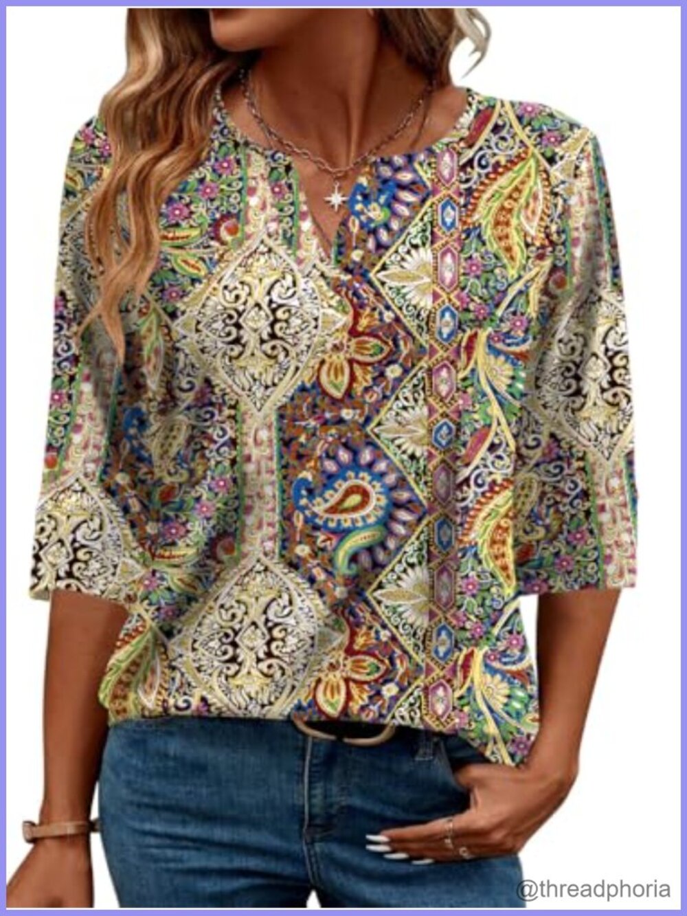 Women's V Neck 3/4 Sleeve Tunic Top Casual Dressy Blouse